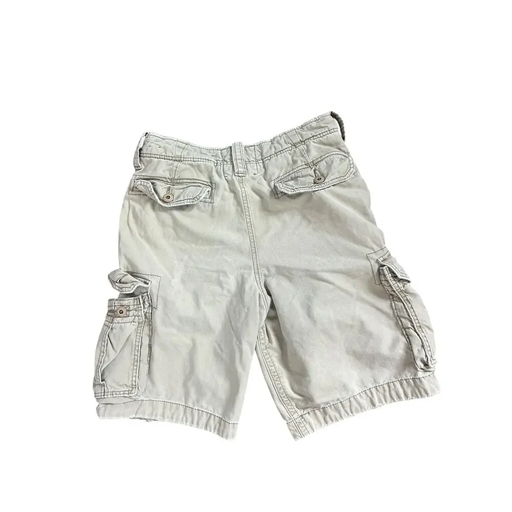 Hollister Cargo Shorts Mens 31 Waist Beige‎ Faded Cotton Distressed Heavy Y2K